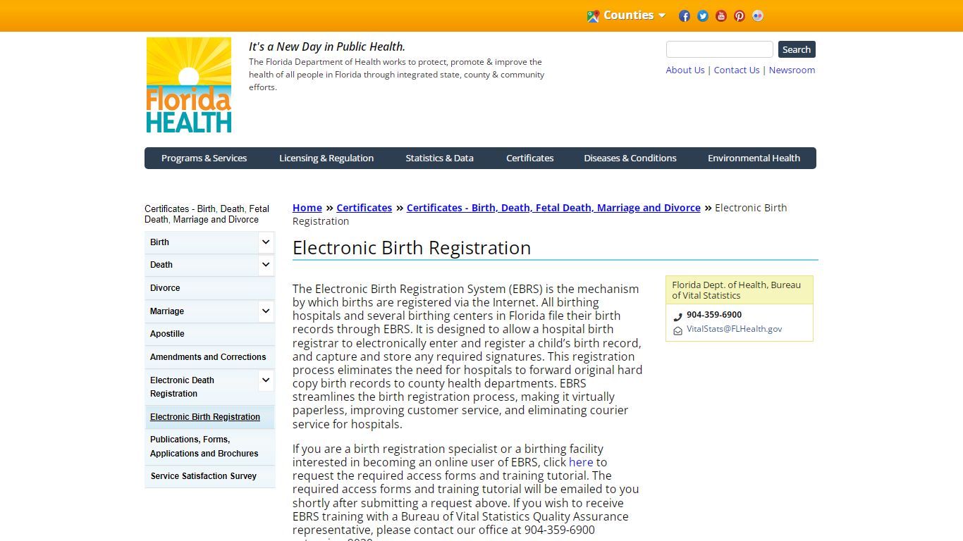 Electronic Birth Registration | Florida Department of Health