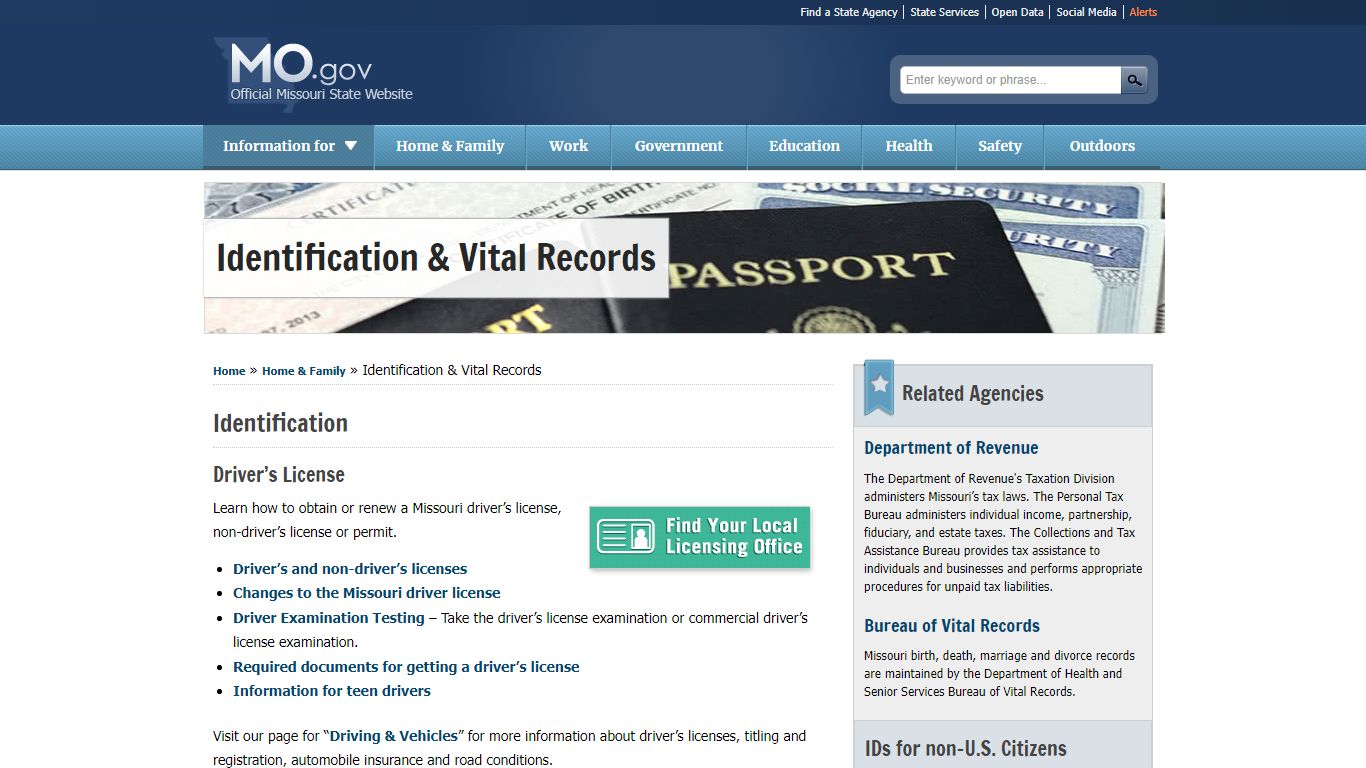 Identification & Vital Records - Missouri